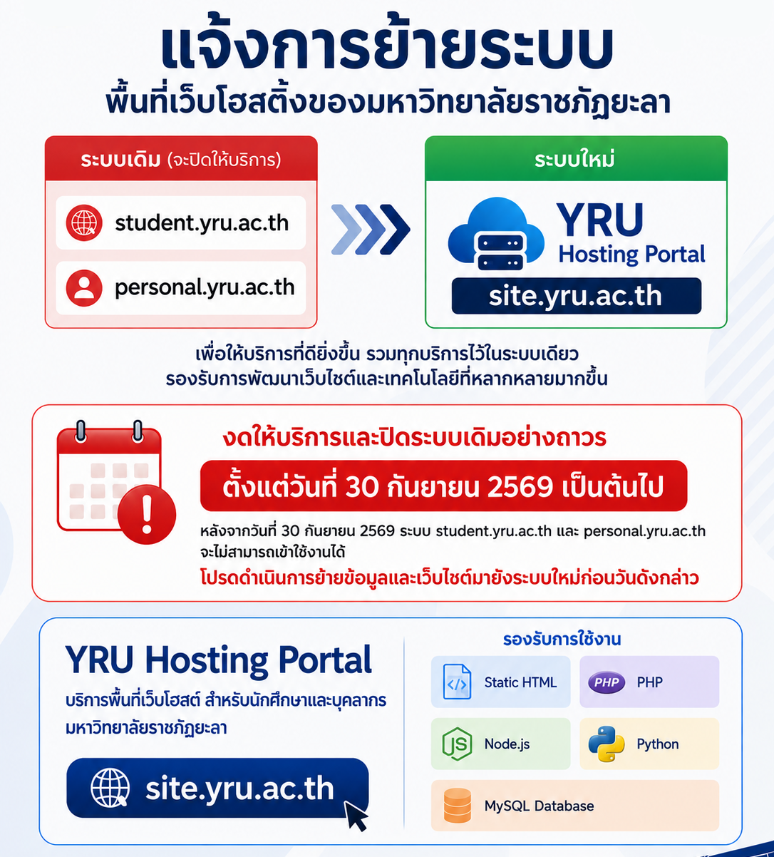 ประกาศการย้ายระบบ YRU Hosting Portal